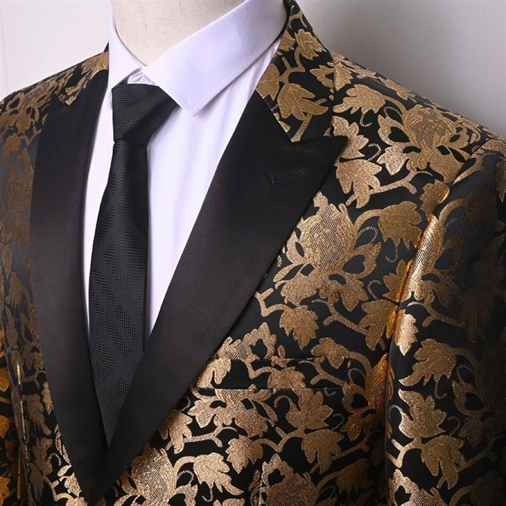 Luxury Gold Embroidered Jacquard Suit Fabric – F141-2 Wedding Blazer suppliers